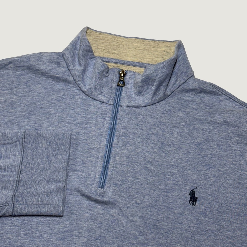 Polo Ralph Lauren Performance Pullover Mens XXL Heather Blue Quarter Zip Preppy